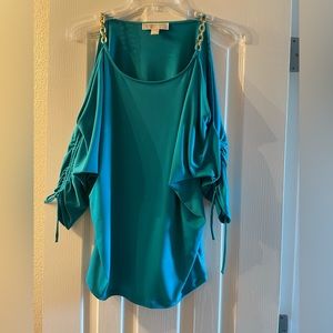Michael Kors ladies blouse in teal blue.With chain shoulder strap design. Size S